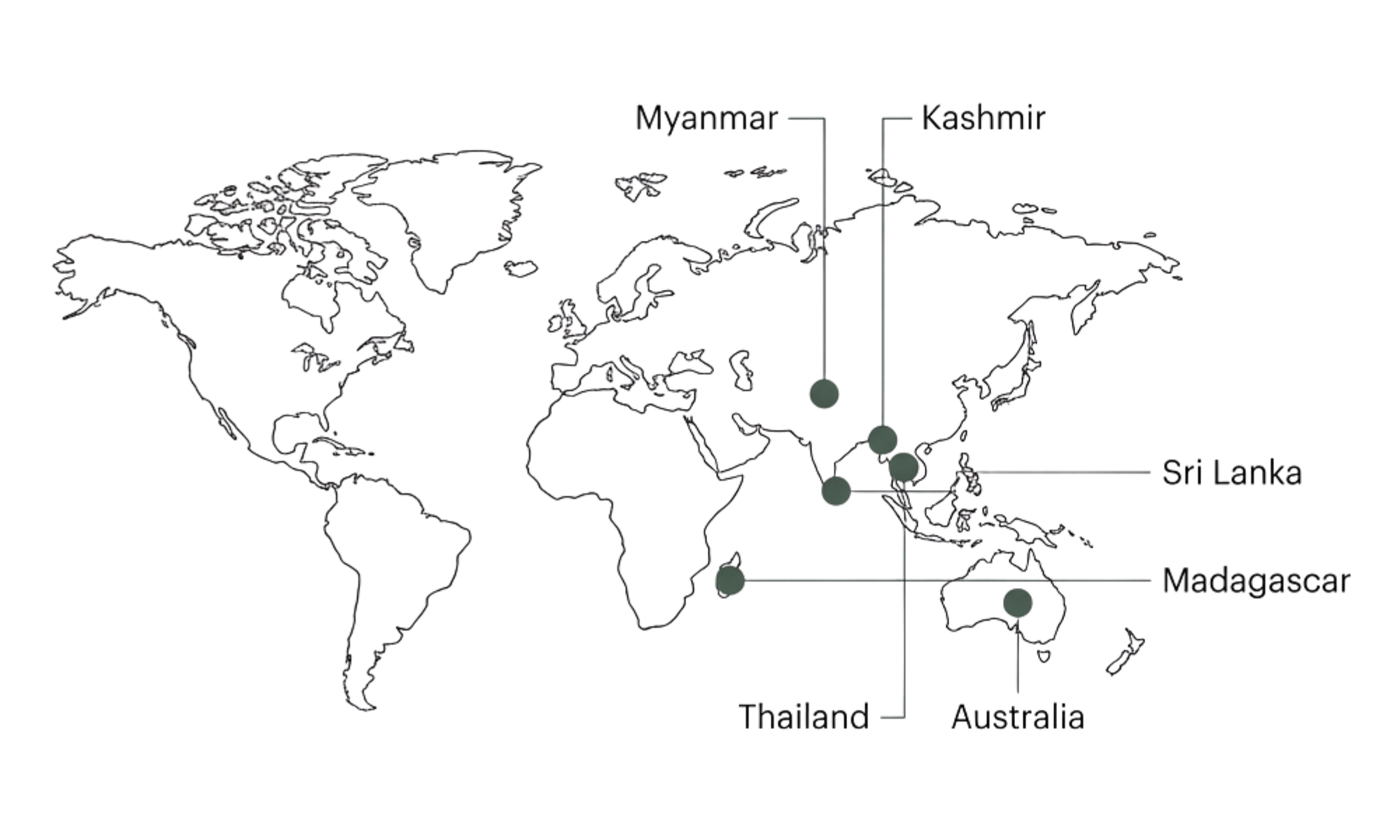 Map of major sapphire producing regions