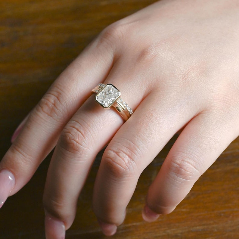 Radiant cut diamond outline for engagement ring design