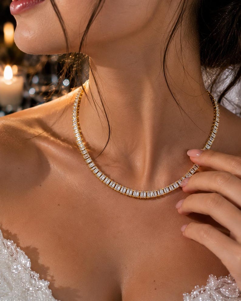 Fancy-shape or geometric tennis necklace