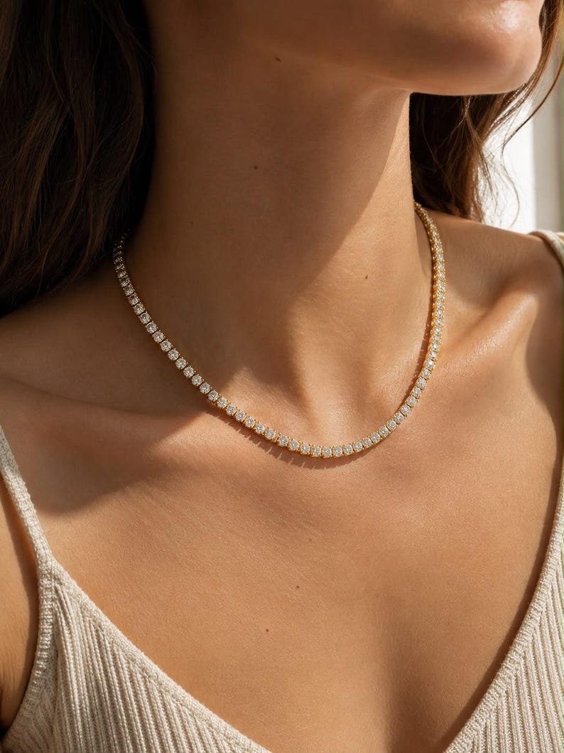 Classic diamond tennis necklace